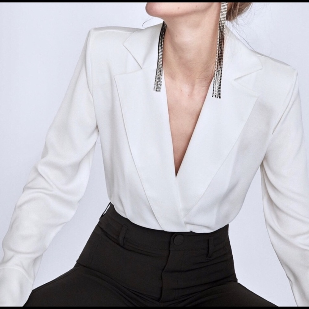 White deep V bodysuit